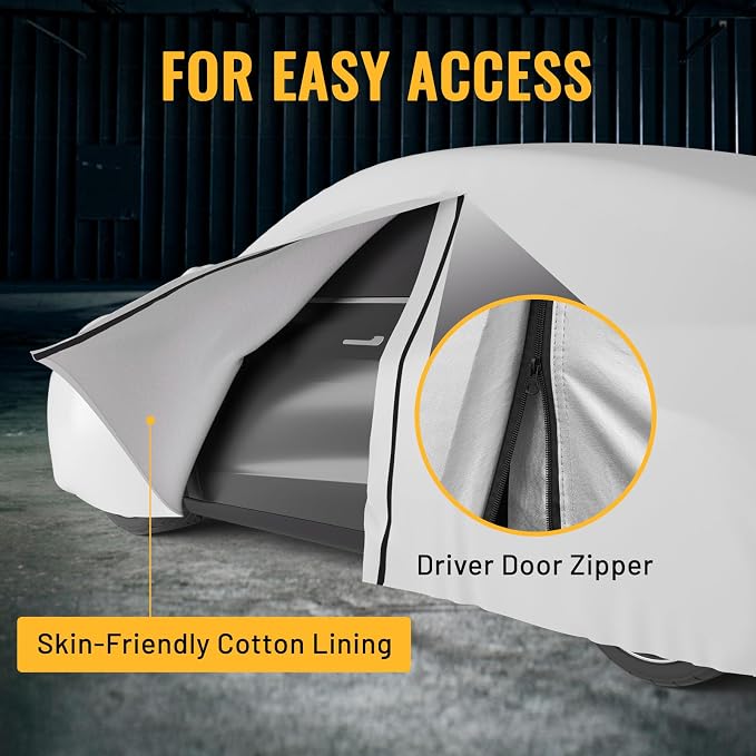 Favoto Car Cover Waterproof All Weather Windproof for SUV up to 181 Inches | UV Protection, Soft Cotton Lining, Driver Door Zipper, Reflective Strips and Storage Bag Included with Vehicle Fitment Silver