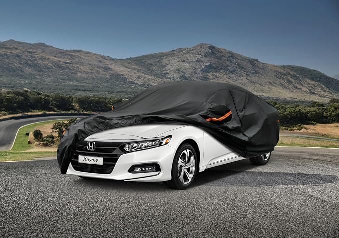 kayme 7 Layers Car Cover Custom Fit for Honda Accord Sedan/Coupe (2001-2025) Waterproof All Weather for Automobiles, Outdoor Full Cover Rain Sun UV Protection with Zipper Cotton/Black