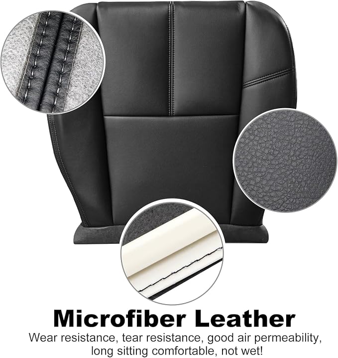 GXARTS Driver or Passenger Side Bottom Replacement Leather Seat Cover Black Compatible with Chevy Avalanche Silverado Suburban Tahoe GMC Sierra Yukon 2007 2008 2009 2010 2012 2013 2014