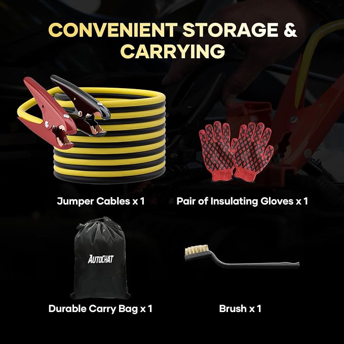 Heavy Duty Jumper Cables, 2 Gauge 20 Feet 800 Amp Automotive Booster Cables for Car Battery, for Car, SUV and Trucks Battery, with Carry Bag, Gloves, Brushes