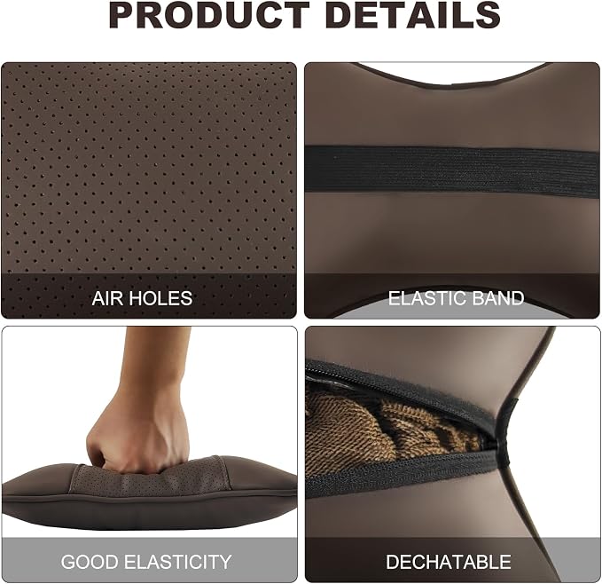 2 Pack Car Neck Pillow PU Leather Automotive Headrest Pillow for Car Support Neck Pain Relief Universal Car Pillow (Brown)