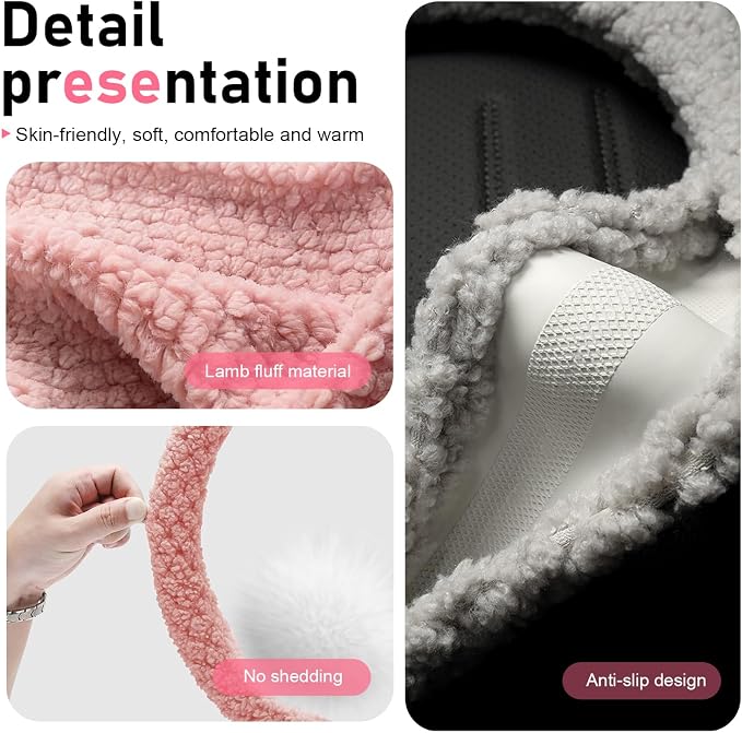 Fuzzy Warm Steering Wheel Cover for Winter, Soft Faux Lamb Fleece with Anti-Slip Inner Ring, 14.96" Inner Diameter Cozy Protective Driving Cover, Universal for Most Cars (Pink)