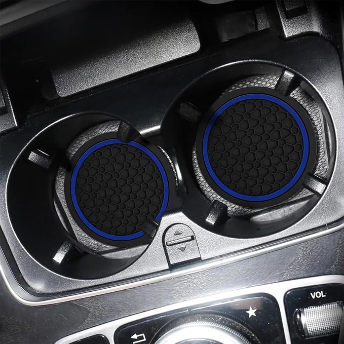 Mandark 2PCS Car Cup Holder Coasters, 2.75 Inch Non-Slip Insert Water Bottle Holder Pads, Dustproof Automotive Interior Accessories Mat, Universal for Vehicles, Trucks, RVs and More(Black/Blue)