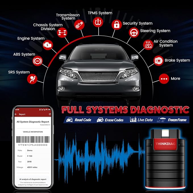 Thinkdiag OBD2 Scanner Bluetooth ECU Function Bidirectional Diagnostic Tool | Thinkcar Full System Automotive Scanner OE Level Car Code Reader for iOS & Andriod 15+ Resets, FCA AutoAuth, Active Test