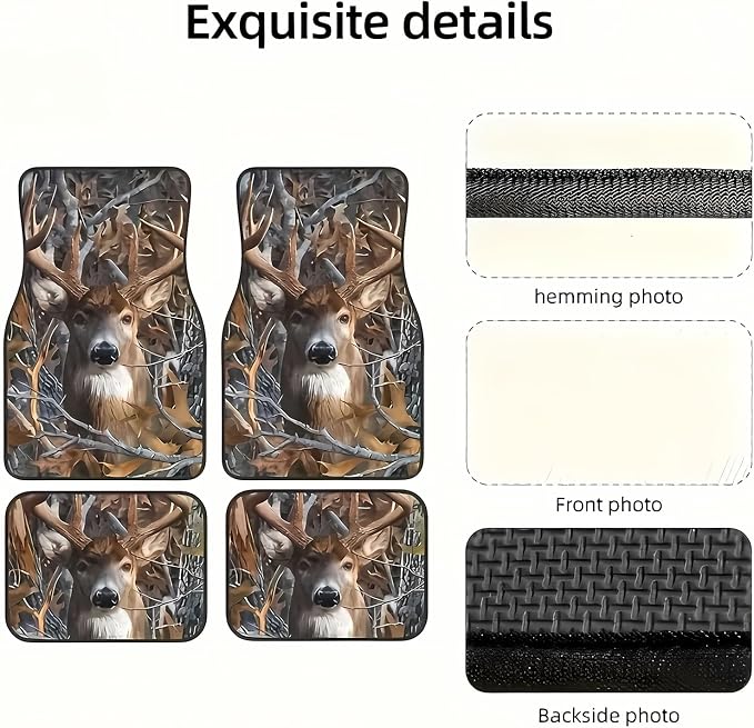 Universal Fit Car Floor Mats Set of 4Pcs, Deer and Autumn Leaves All-Weather Front Rear Car Carpet Mats, Non-Slip Car Floor Mat Car Accessories for Automotive Trucks SUV Sedans Vans