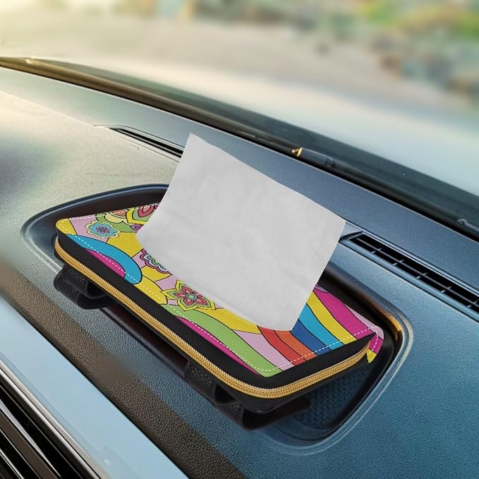 Hippie Flower Print Car Visor Tissue Holder Hippie Flower Print Napkin Holder Tissue Box for Sun Visor & Back Seat Easy to Install