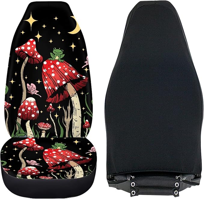 Car Seat Cover, Mushroom with Star Auto Seat Protector Front Seat Cover Set, SUV/Truck/Van/Car Universal Seat Covers, Set of 2