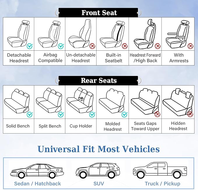 Coverado Car Seat Covers, Leather Seat Covers Full Set, Beige Seat Covers, Perforated Diamond Leather Car Seat Cover, Breathable Car Seat Cushion, Waterproof Car Seat Protector Fit for Most Cars