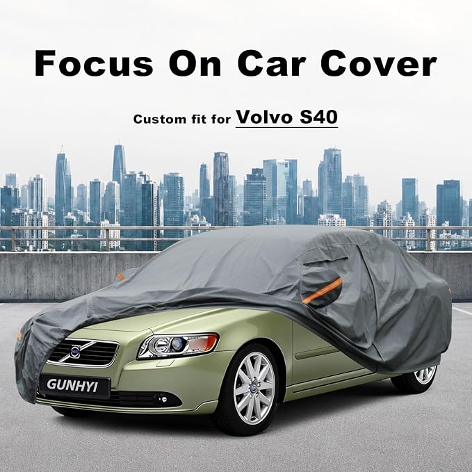 GUNHYI Premium Car Cover Custom Fit Volvo S40, 16 Layers Heavy Duty Car Cover Waterproof All Weather with Zipper Door for Sun Rain Snow Dust Uv Protection