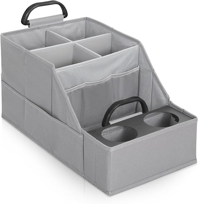 MULISOFT Car Seat Organizer- Backseat Car Organizer with 12 Storages Compartments and 2 Cup Holders, Organizers and Storage, Front Seat for Travel Kids,Pure Gray
