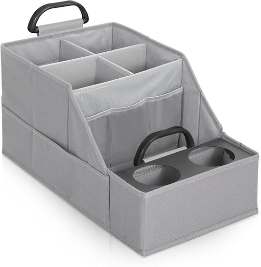 MULISOFT Car Seat Organizer- Backseat Car Organizer with 12 Storages Compartments and 2 Cup Holders, Organizers and Storage, Front Seat for Travel Kids,Pure Gray