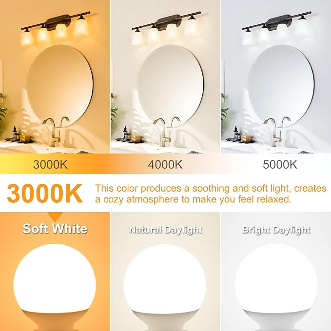 12 Pack E26 Base Bathroom Light Bulbs 3000K Soft White, G25 LED Globe Light Bulbs 60Watt Incandescent Equivalent, Round Light Bulb for Vanity Mirror, 5W, 500LM, Non-Dimmable