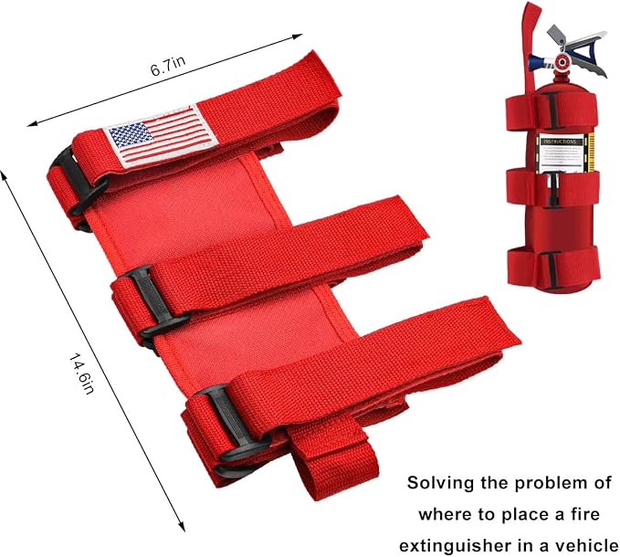 Ohleats Roll Bar Fire Extinguisher Holder, Adjustable Fire Extinguisher Mount Strap with American Flag Pattern, Car Accessories Fixed Belt for Wrangler JK JKU TJ CJ Gladiator (Red-2PCS)