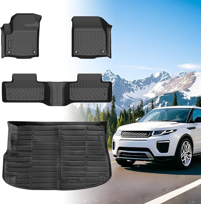 Floor Mats for Land Rover Evoque 2012-2019, Rover Evoque TPE Floor Mats | NOT for Convertible or 3 Door Coupe, Non-Slip Waterproof Front &Rear Row &Cargo Mats, Rover Evoque Mats Accessories
