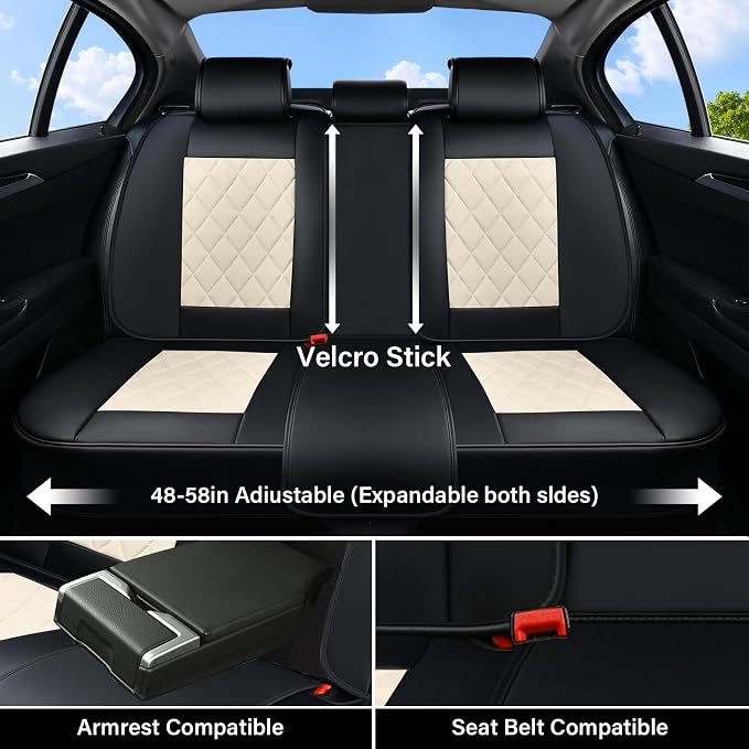Coverado Car Seat Covers Full Set, Luxury Faux Leather Waterproof Seat Cover, Black and White Car Seat Covers, Car Seat Protector, Automotive Seat Covers Universal Fit for Most Cars, Black&White
