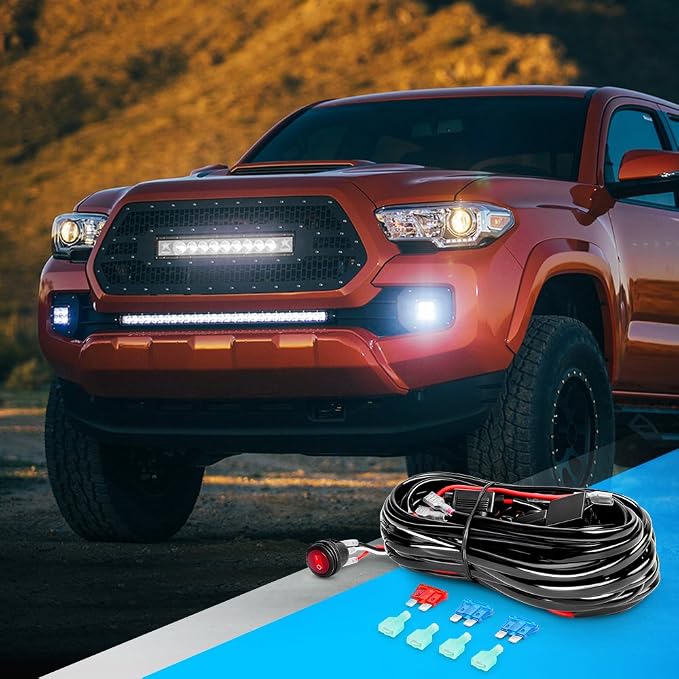 Nilight LED Light Bar Wiring Harness Kit 16AWG 12V On Off Waterproof Switch Power Relay Blade Fuse-2 Lead,2 Years Warranty (10020W), Black, Red, Blue, Green
