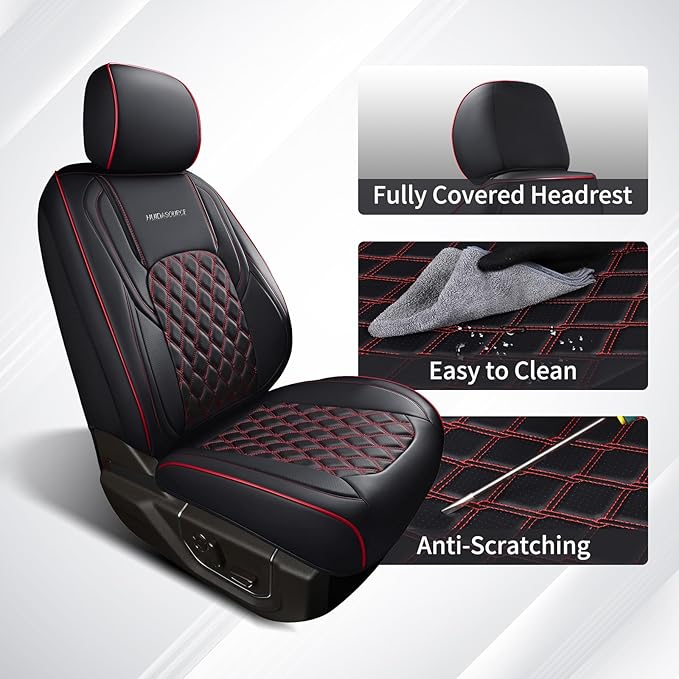 Huidasource Fit for GMC Sierra Seat Covers, Chevy Silverado Seat Covers for Truck 2014-2018 1500, 2015-2019 2500HD 3500HD Crew Double Extended Cab, Thickened Nappa Leather Seat Cover for Trucks, Red