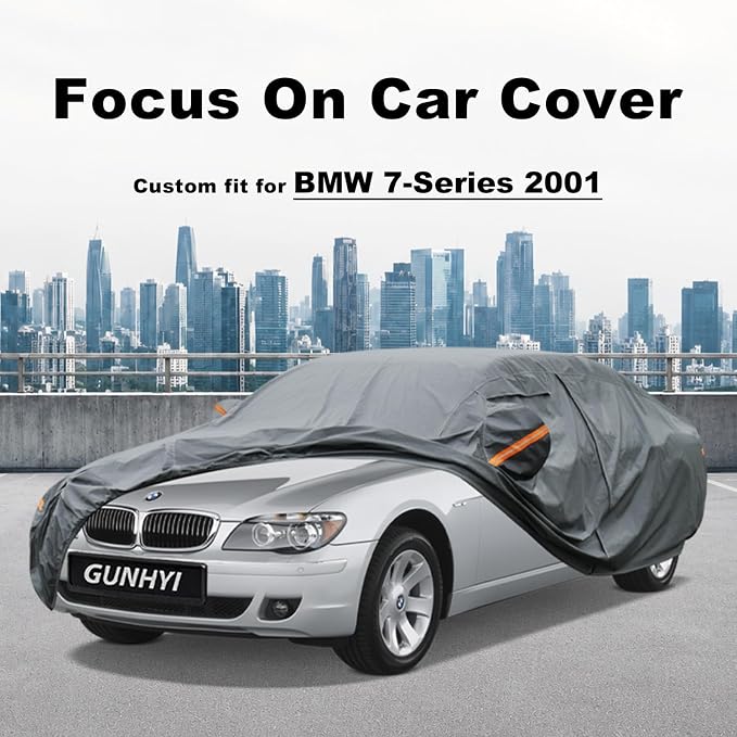 GUNHYI Premium Car Cover Custom Fit BMW 7-Series(1977-2001), 16 Layers Heavy Duty Car Cover Waterproof All Weather with Zipper Door for Sun Rain Snow Dust Uv Protection