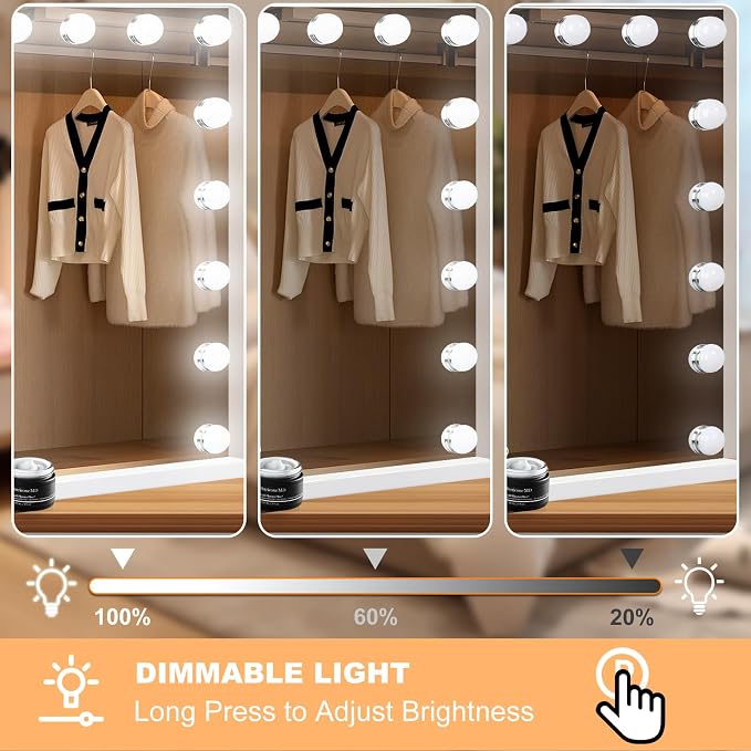 Moonee Vanity Mirror with Lights, Hollywood Lighted Makeup Mirror with 18 Dimmable Bulbs and 10X Magnification, 3 Colors Modes, Light Up Mirror, Gifts for Women, Girls,Dorm Room Essentials（32" x 24"）