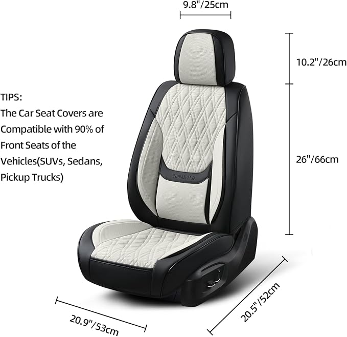 Car Seat Covers Front Pair, Breathable Leather Automotive Front Seat Covers with Headrest, Universal Automotive Vehicle Seat Cover for Most Sedan SUV Pick-up Trucks, Black&Beige