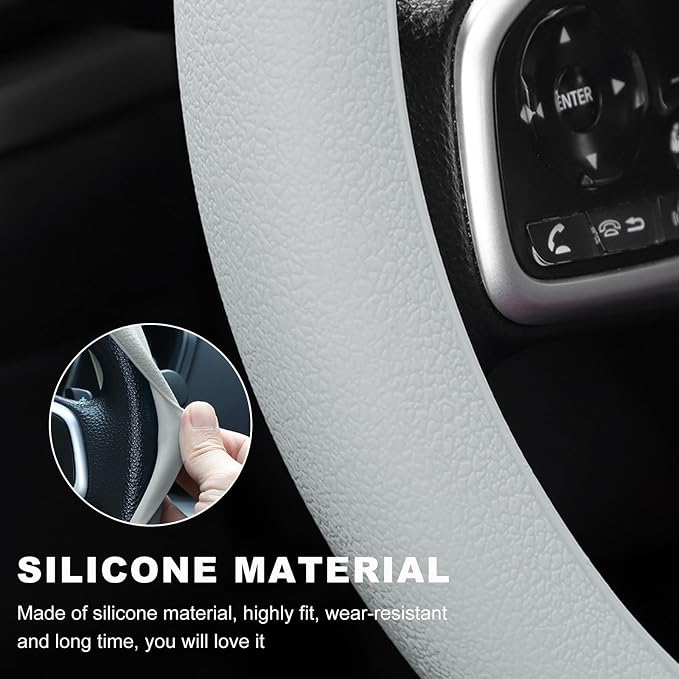 DXNQ Car Steering Wheel Cover, 13 to 14.17 inches Anti-Slip Silicone Steering Wheel Protector, Soft Flexible Shock-Absorbent Steering Wheel Protective Cover for Most Car Models (Gray)