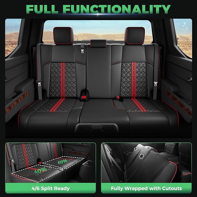 Custom Seat Covers for Tacoma 4th Gen 2024 2025 2026 Double Cab SR5/TRD Sport/TRD Off-Road/SR Full Set with Console Covers, Waterproof Leather Back and Front Seat Protectors Black Red
