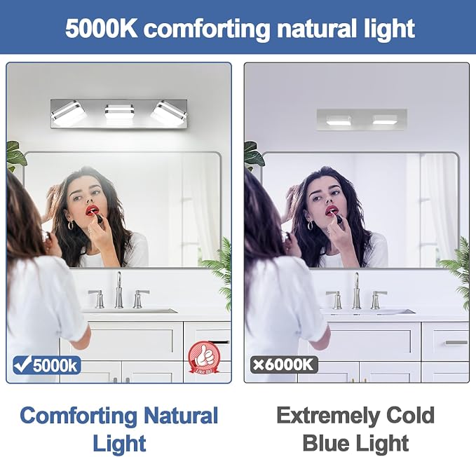 Torondo 360° Rotate LED Bathroom Vanity Light Fixtures, Acrylic Vanity Lights for Bathroom, Modern Wall Lighting Fixtures Over Mirror Living, Chrome, Natural White, 3-Light, 17-Inch