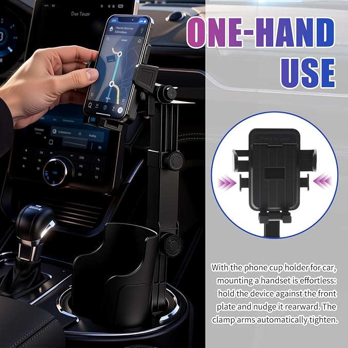2-in-1 Cup Holder Phone Holder,Upgraded Version Cup Holders Phone Mount with Long Arm & 360° Adjustable,Cups Phones Holders for Car as Car Accessories for 4.7-7 inches Phones