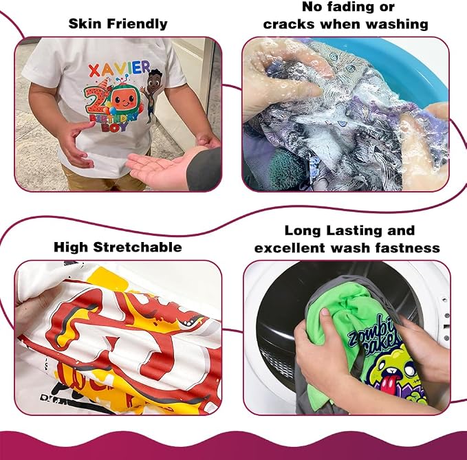 DTF Transfer Film A4 24 Sheets, Glossy Transfer Finish, Double-Sided Film | Hot&Cold Peel,PET Heat Transfer Paper for DTF Inkjet Printers Direct Print on T-Shirts and All Color Fabrics, Wash Durable