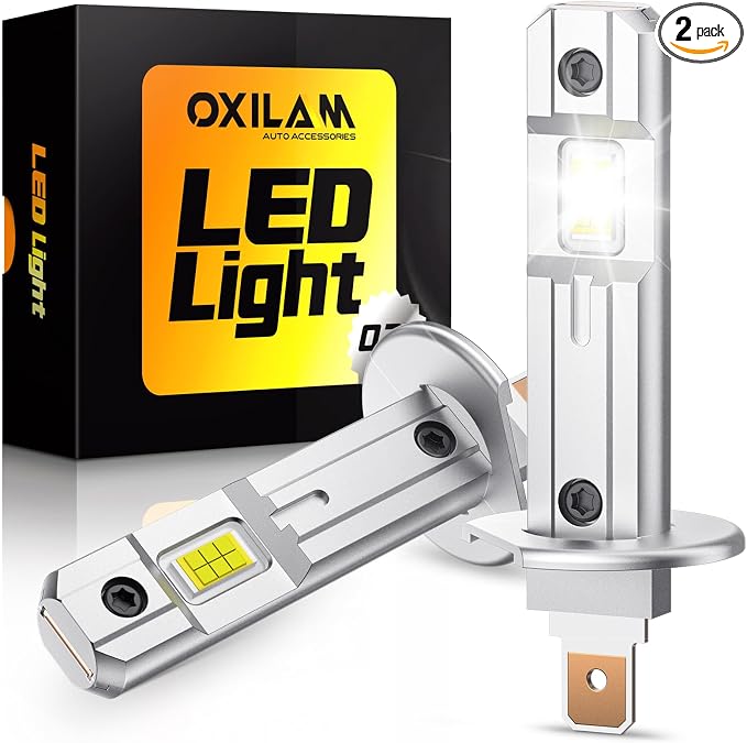 OXILAM H1 LED Light Bulbs, 1000% Ultra-Bright, 1:1 Halogen Size H1/H1LL Fog Lights, 5 Min Quick Install, 60000H Lifespan, No Flicker, 99% Compatibility, Pack of 2