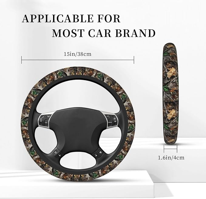 Camo Camouflage Leaf Steering Wheel Cover, Non-slip Breathable Neoprene Steering Wheel Covers, Men Car Accessories Universal 15 Inch Fit Auto, Suvs, Truck