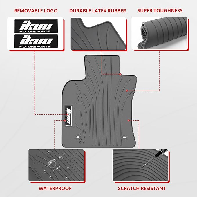 Fit 2018-2024 Toyota Camry Custom Fit Floor Mat IKON Style Gray/Grey | IKON MOTORSPORTS, Rubber Heavy Duty All Weather Car Front Rear Carpets Liner 5PC, 2019 2020 2021 2022