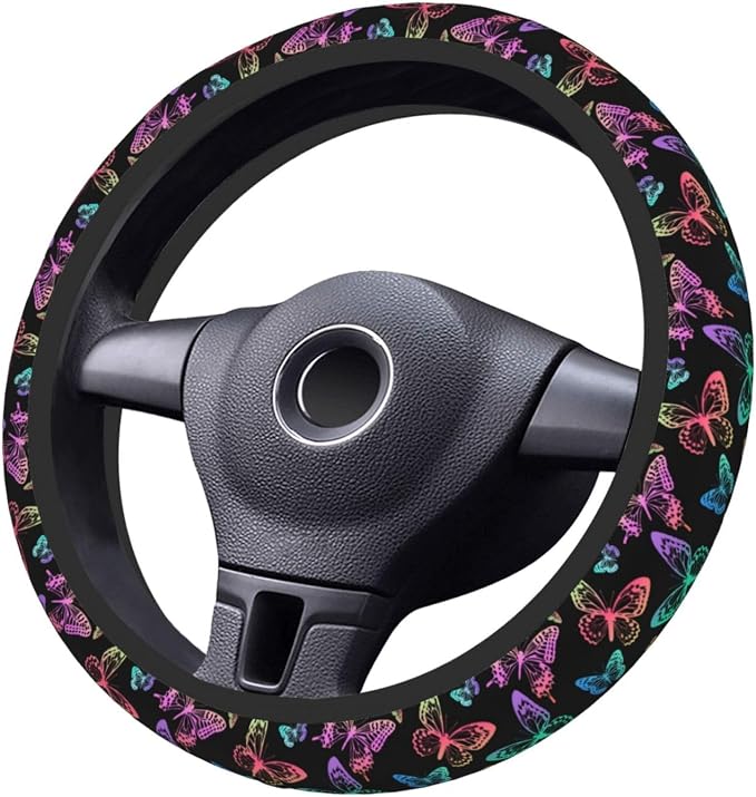Butterfly Trendy Purple Steering Wheel Cover For Women Men Girls Car Accessories Decor Anti-Slip Neoprene Auto Steering Wheel Covers Protector Universal 15 Inch