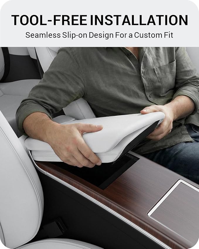 BASENOR Upgraded Tesla Model S Model X Center Console Cover Non-Slip TPE Armrest Cover [No Logo] Protector Armrest [Proprietary Design] 2021-2026 Tesla Interior Accessories White