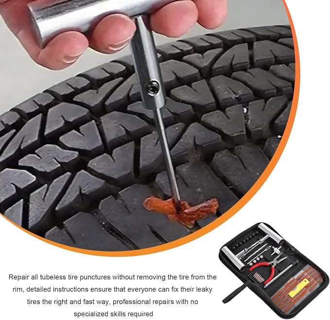 45 PCS Tire Repair Kit, Heavy Duty Car Emergency Flat Tire Repair Tools Fix Punctures, Universal Tyre Patch Kit for Cars Trucks Motorcycles ATVs Tractors, Car Accessories