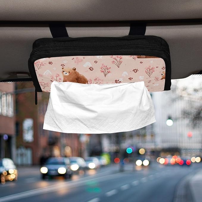 Pink Bears Cabins Plants Car Tissue Holder Durable Napkin Holder Hanging Tissue Holders Case Car Tissues Bag for Sun Visor Seat Back Universal Auto
