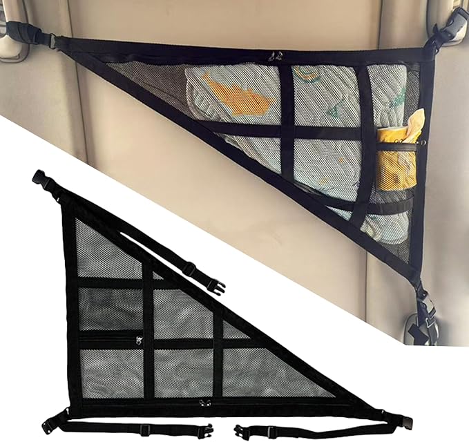 Car Ceiling Cargo Net, 28.74"×20.87" Double-Layer Mesh Car Roof Storage Organizer, Auto Interior Roof Cargo Net for SUV Truck Van, Camping Accessories, Road Trip Essentials (Black)