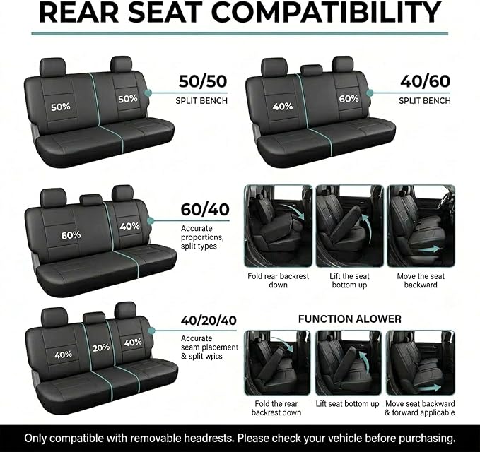 FH Group Automotive Seat Cover Trendy Elegance for Back Seat Blue Car Interior Accessories for SUV, Sedan & Van Universal Fit Combo Rear Seat Cover Split Bench Car Seat Protector for Dogs and Kids