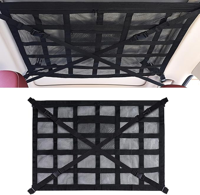 Car Ceiling Cargo Net Fits for 5th Gen Toyota 4Runner 2010-2024, Roof Storage Organizer Double-Layer Elastic Mesh High Capacity Sundries Holder Storage Solution