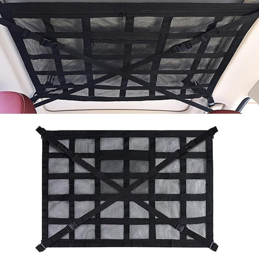 Car Ceiling Cargo Net Fits for Toyota Tundra CrewMax 2022-2025, Roof Storage Organizer Double-Layer Elastic Mesh High Capacity Sundries Holder Storage Solution