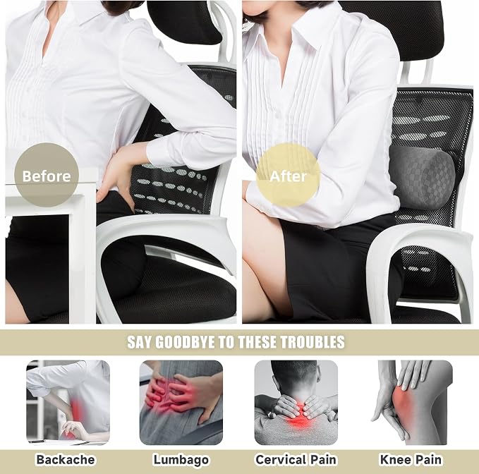 Lumbar Roll Pillow for Lower Back, Lumbar Support Foam Roll Cushion with Pillowcase and Upgraded Strap for Office, Chair, Car, Seat Pain Relief & Improving Posture (Light Grey, Short-11*4.3'') | Removable Pillowcase, Upgraded Adjustable Strap, Suitable...
