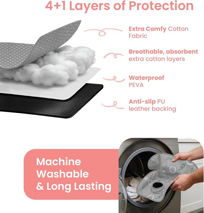 Piddle Pad 2-Pack, Potty Training Car Seat Protector, Toddler Car Seat Cover & Stroller Protector, Machine Washable Waterproof Car Seat, Anti-Slip, Universal Fit (Grey)