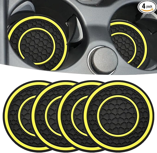 Car Cup Coaster Universal Automotive Waterproof Non-Slip Cup Holders Sift-Proof Spill Holder Car Interior Accessories 4 Pack Black & Yellow