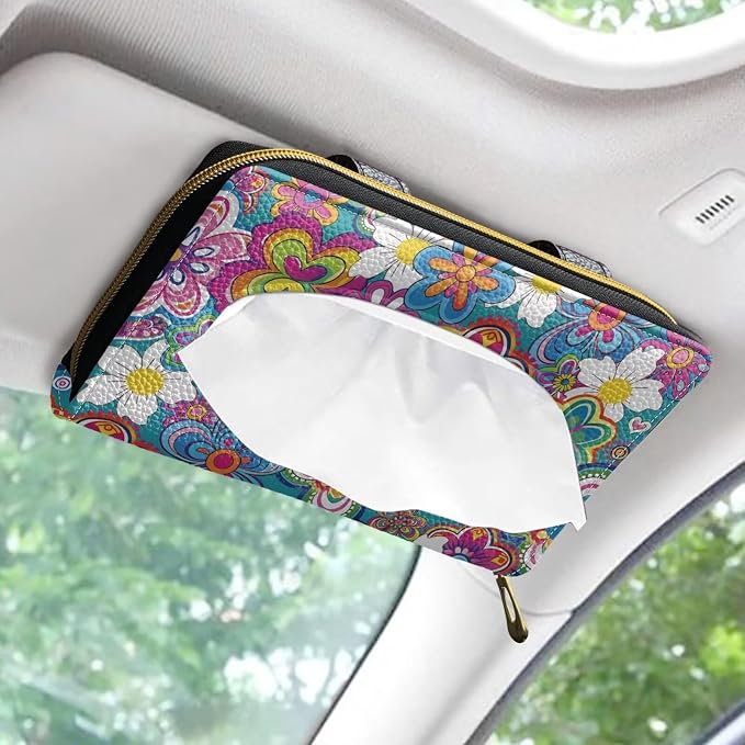 Cartoon Hippie Flower Car Visor Napkin Holder Mask Holder Car Sun Visor Napkin Holder Car Standard Tissue Holder