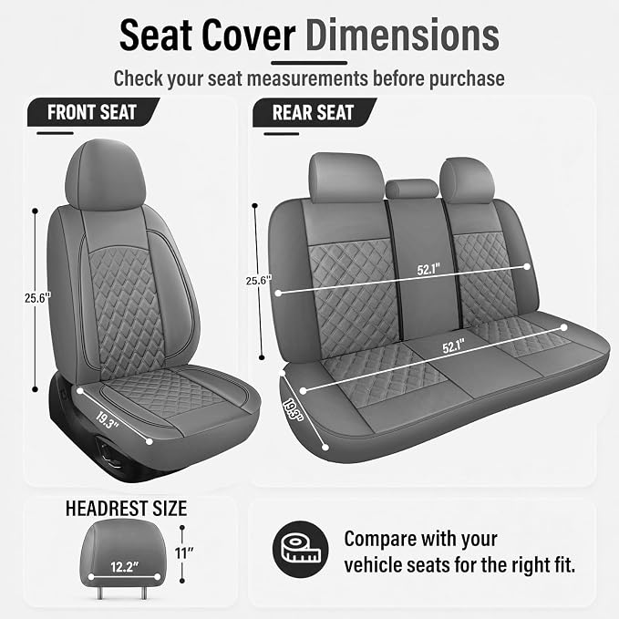 HChengkikz Car Seat Cover, Waterproof Nappa Leather (Gray) | Breathable, Airbag compatible, Easy to Install, Universal Fit for Most Cars, Sedans, SUVs, Vans, Trucks