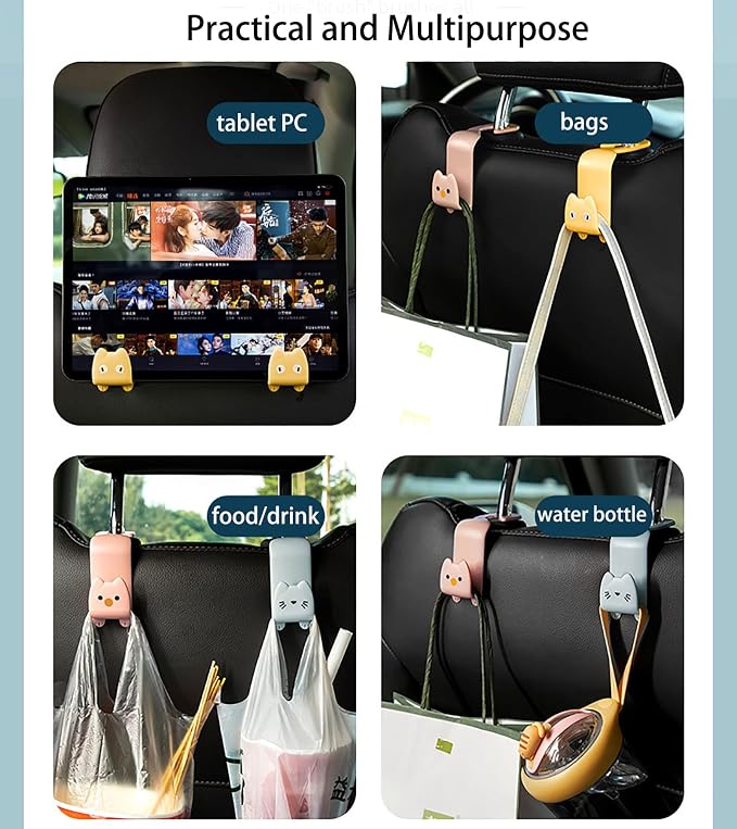 Fashion Car Seat Back Organizers, 4 Pack Universal Headrest Hooks, Bag Holder, Automobile Seat Back Hanger for Purse Bags and Coats (Random Color)
