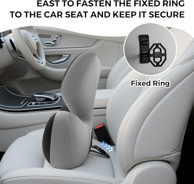 BEBAS Ergonomic Memory Foam Lumbar Support Pillow for Car, BlackGray | Zoned Pressure Relief for Back Support, Lumbar Cushion with Fixed Ring, Breathable Washable Cover, Fits Driving & Office