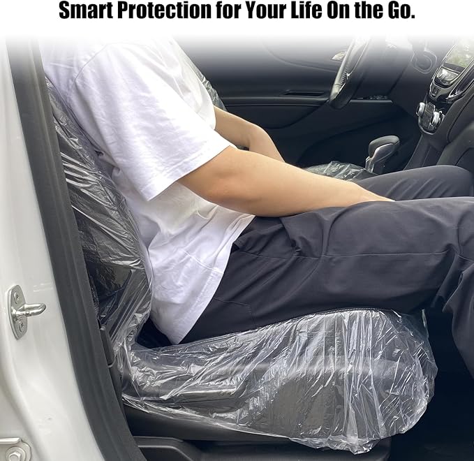 ROCCS 50PCS Disposable Car Seat Covers, Transparent Waterproof Plastic Seat Protector Universal for Airplane Seat, Salon Chairs, Restaurant Seats, Bus Seats & Most Vehicles