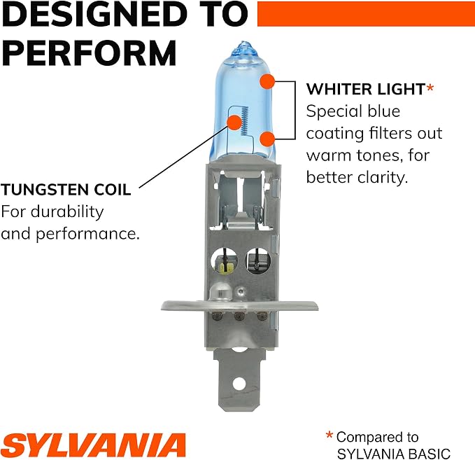 SYLVANIA - H1 SilverStar - High Performance Halogen Headlight Bulb, High Beam, Low Beam and Fog Replacement Bulb, Brighter Down Road with Whiter Light (Contains 2 Bulbs)