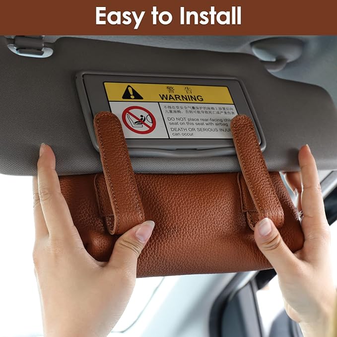 KINIVA Car Tissue Holder Sun Visor Napkin Tissue Box Holder for Car Visor Leather Tissue Holder Dispenser for Car(Brown)